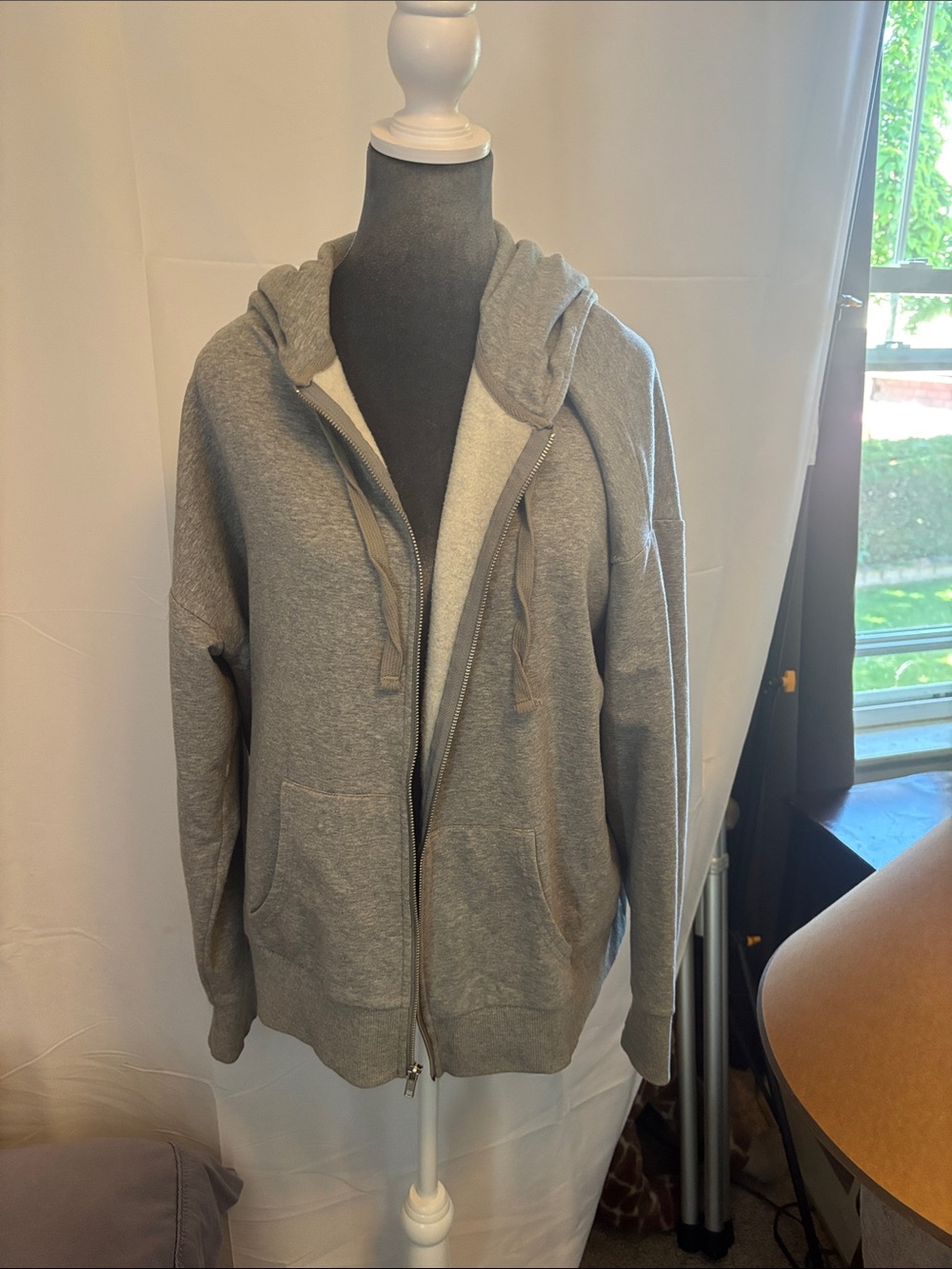 Time and Tru Gray Fleece-Lined Utility Zip Hoodie XXL